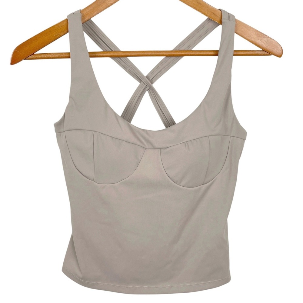 Gold Hinge Taupe Bustier Corset Criss Cross Back Bra Tank Top Cropped Womens XS
